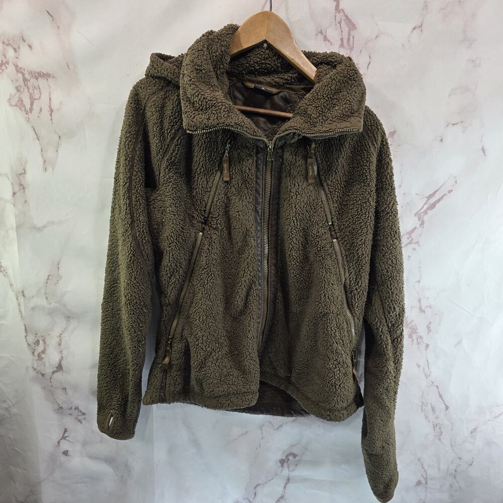 Kuhl Jacket Women XL Brown Fleece Full Zip Teddy Sherpa Hooded Flight Pit Zips